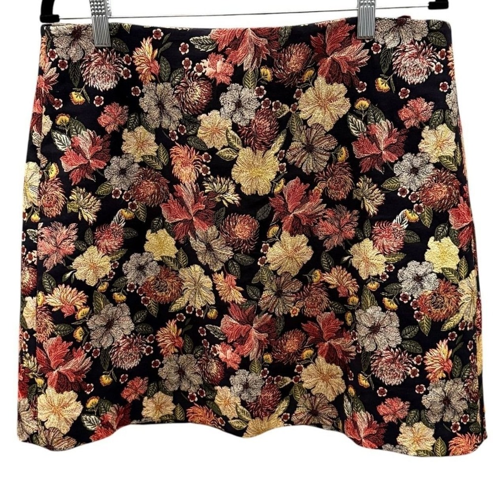 Loft Mini Skirt Womens Black Floral Jacquard Tapestry A-Line Retro 12